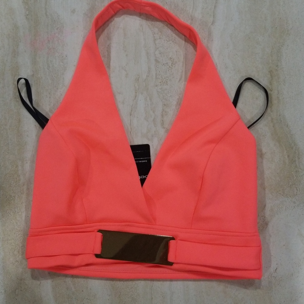 NWT Bebe Crop Slick Halter Bra Top